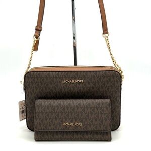 Michael Kors Large EW Crossbody Bag & Large Trifold Wallet Brown/ Gold